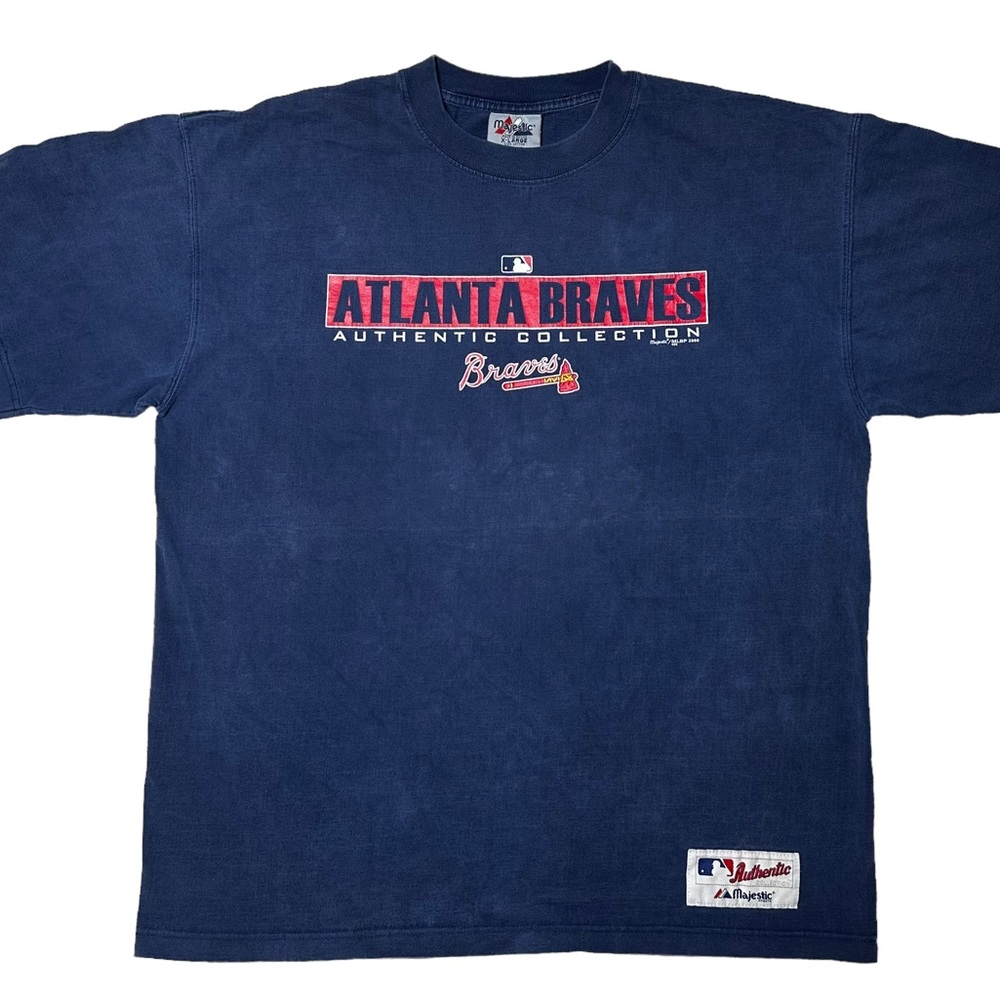 Vintage Majestic Atlanta Braves MLB Graphic T-Shirt Navy Men’s XL